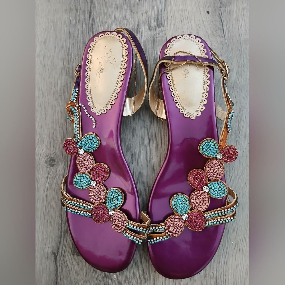 Purple and Gold Women's Sandals - Picture 1 of 7